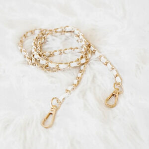 WHITE LEATHER & GOLD CHAIN CROSSBODY BAG SHOULDER STRAP REPLACEMENT ACCESSORY